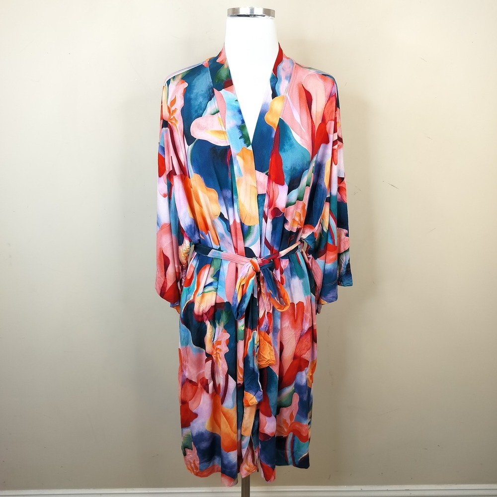 Soma Floral Robe L/XL Belted Cool Nights Pockets Kimono Vibrant Colorful Bold